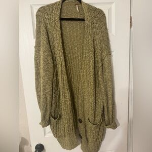 Free People Green Chunky Knit Cardigan Sweater